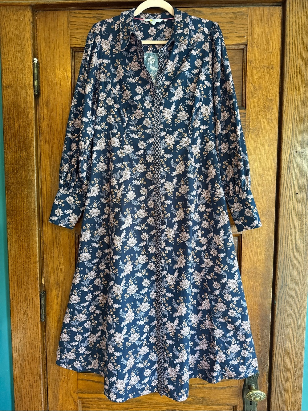 BODEN 100% Cotton Empire Midi Shirt Dress Chintz Bloom Floral Cottagecore 10